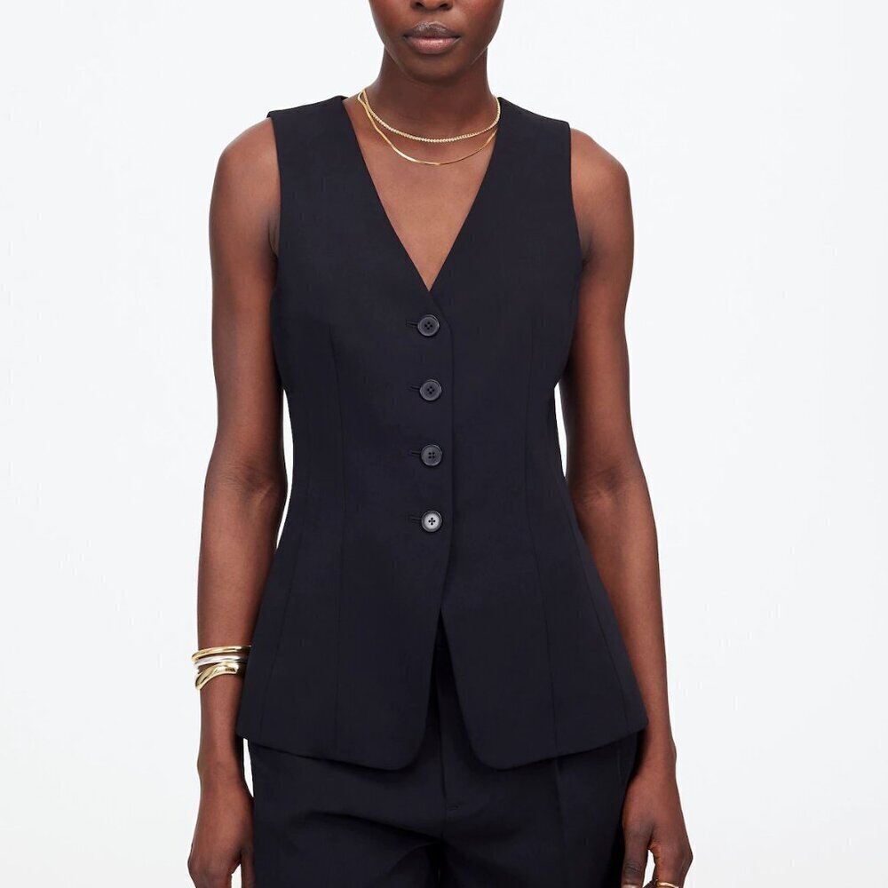 Madewell Cutaway Fitted V-Neckline Button Closure Long Vest Size 00/XXS NWT